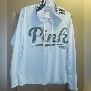 Pink baby blue long sleeve hooded shirt. Great condition only wore twice. Sz L